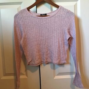 pink knit long sleeve crop top
